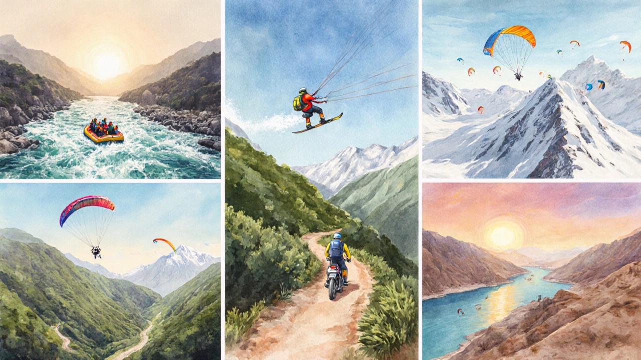 Thrill‑seekers enjoying rafting, parasailing, skiing, and trekking in India’s top adventure spots.