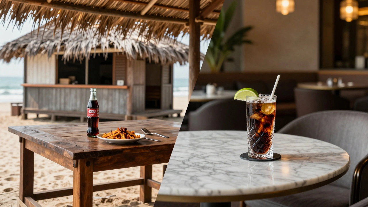 Comparison of a Coke at a Goa beach shack versus a luxury Delhi hotel.