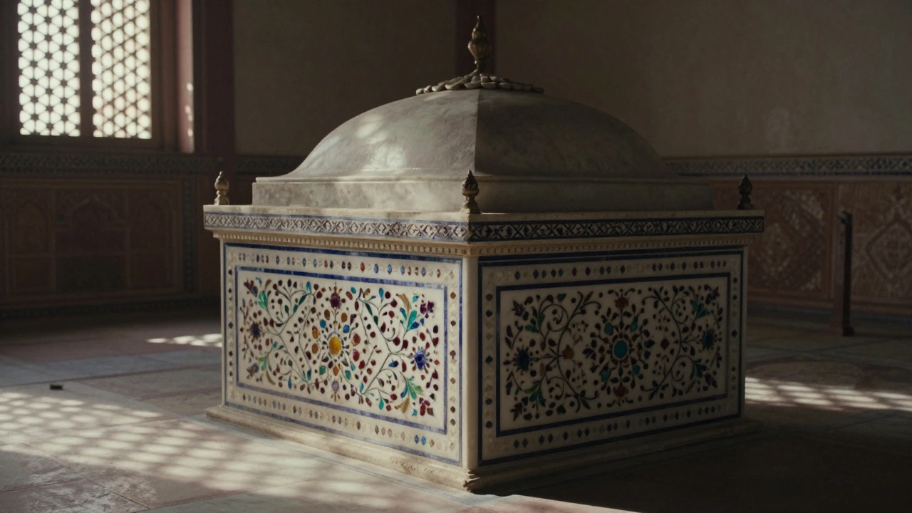 Intricate marble inlay details inside Taj Mahal