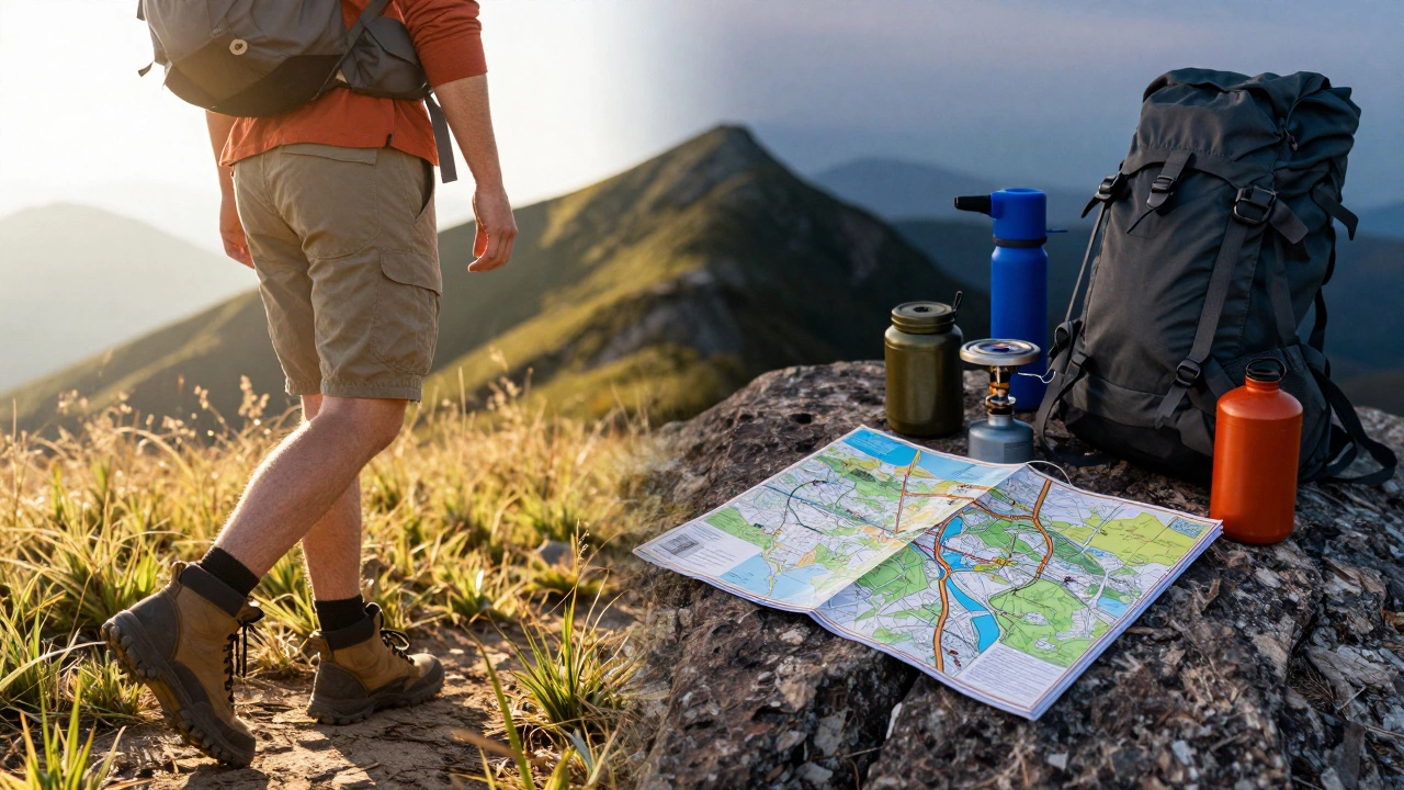 Split image contrasting casual hiking with planned backpacking
