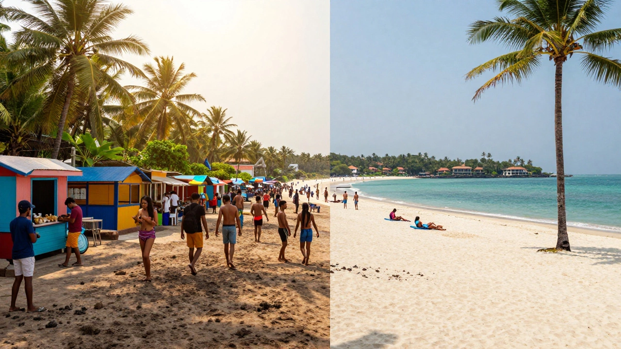 Contrast between lively North Goa beaches and serene South Goa shores