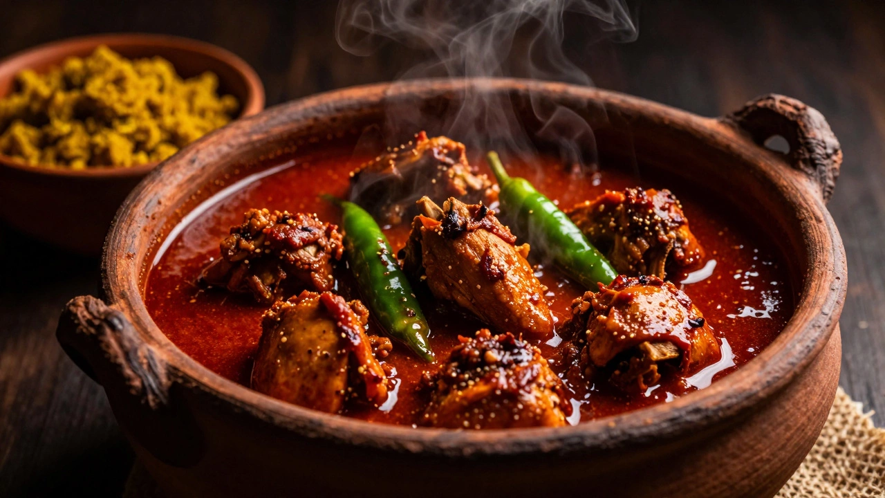 Spicy Rayalaseema chicken curry in an earthen pot