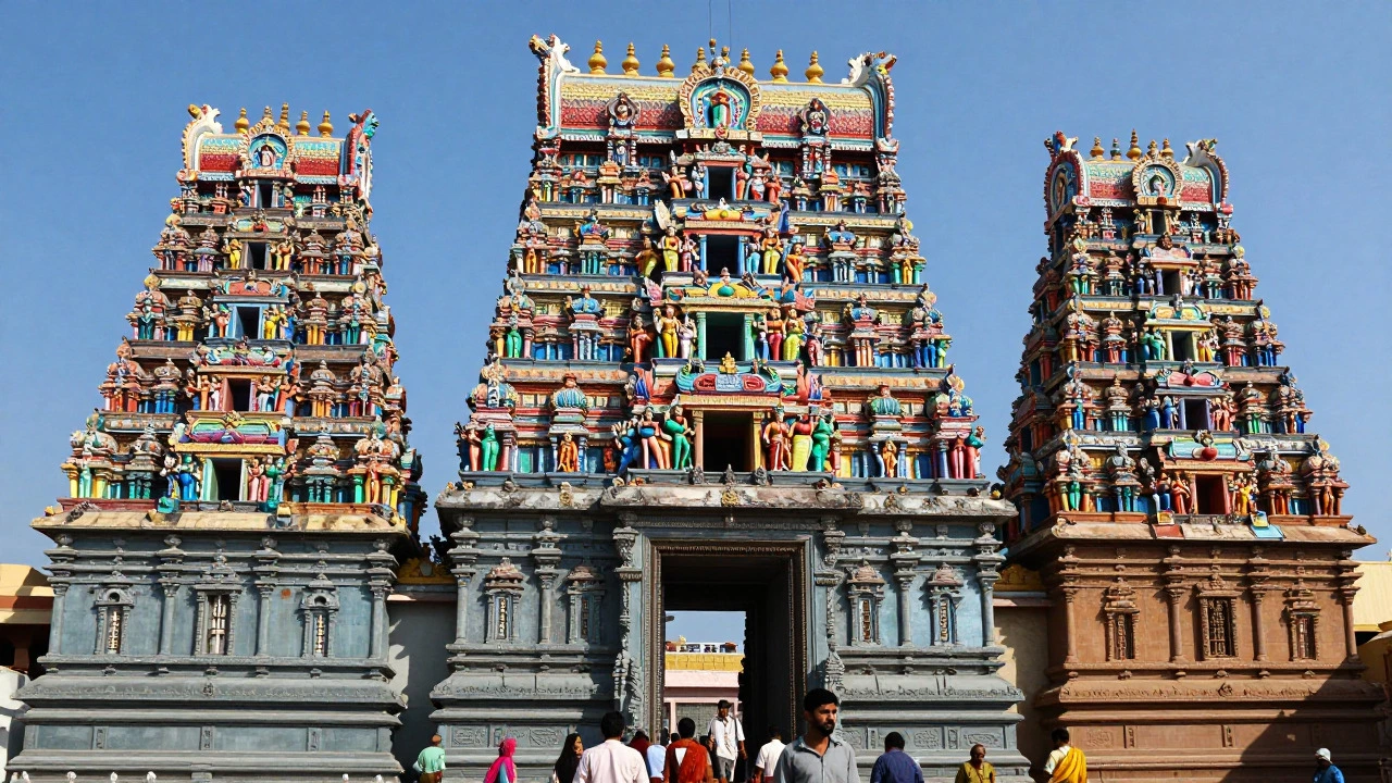 Colorful gopuram tower of Meenakshi Amman Temple in Madurai