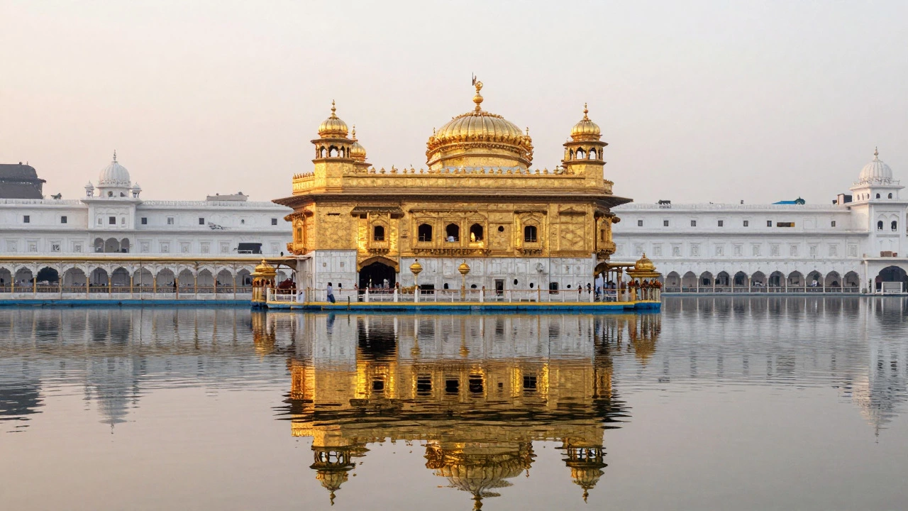 Golden Temple reflected in holy pool water in Amritsar