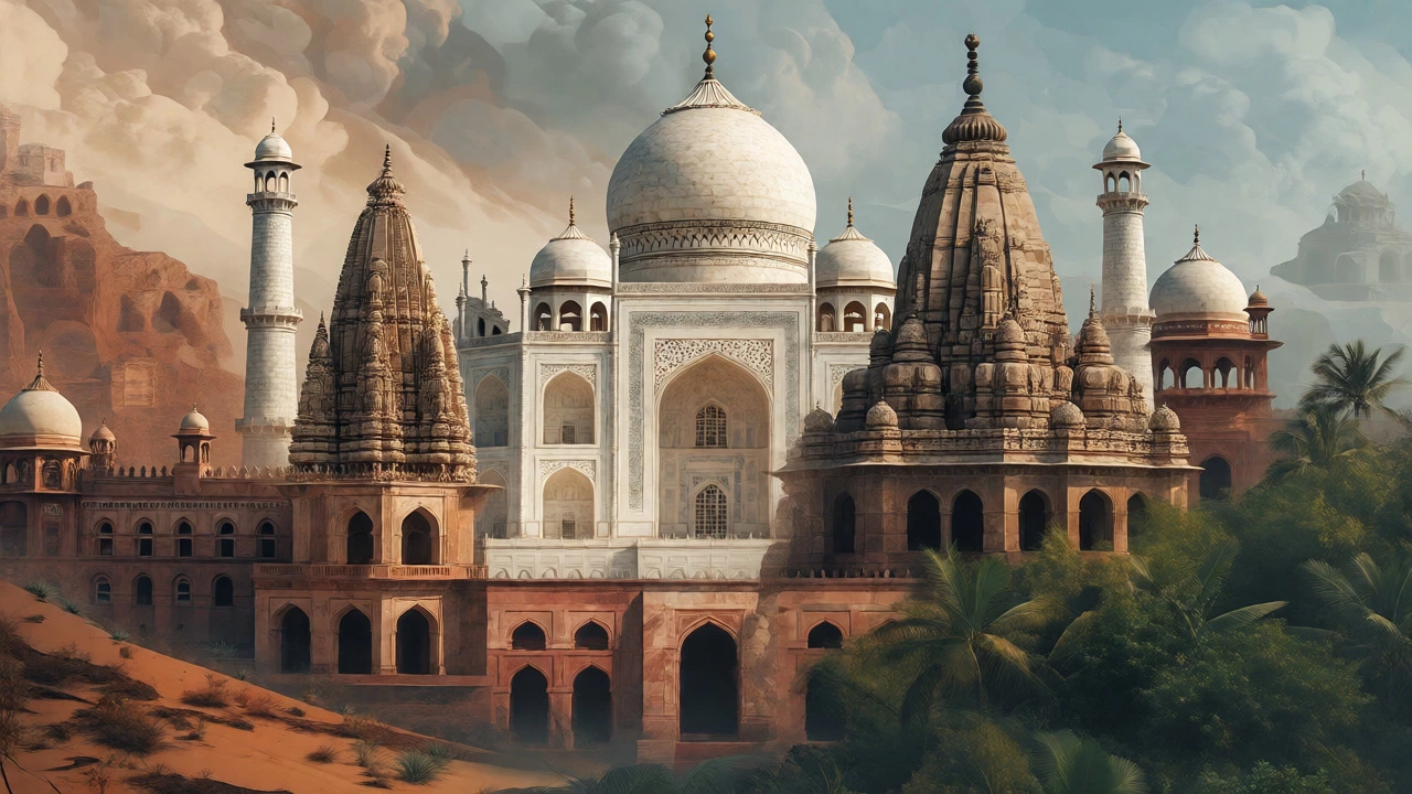 Artistic blend of Mughal, Hindu, and Colonial architecture representing cultural diversity