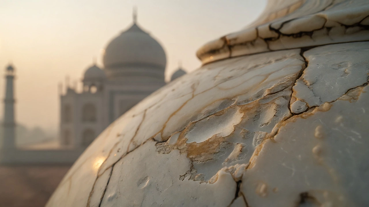 Polluted marble surface of the Taj Mahal