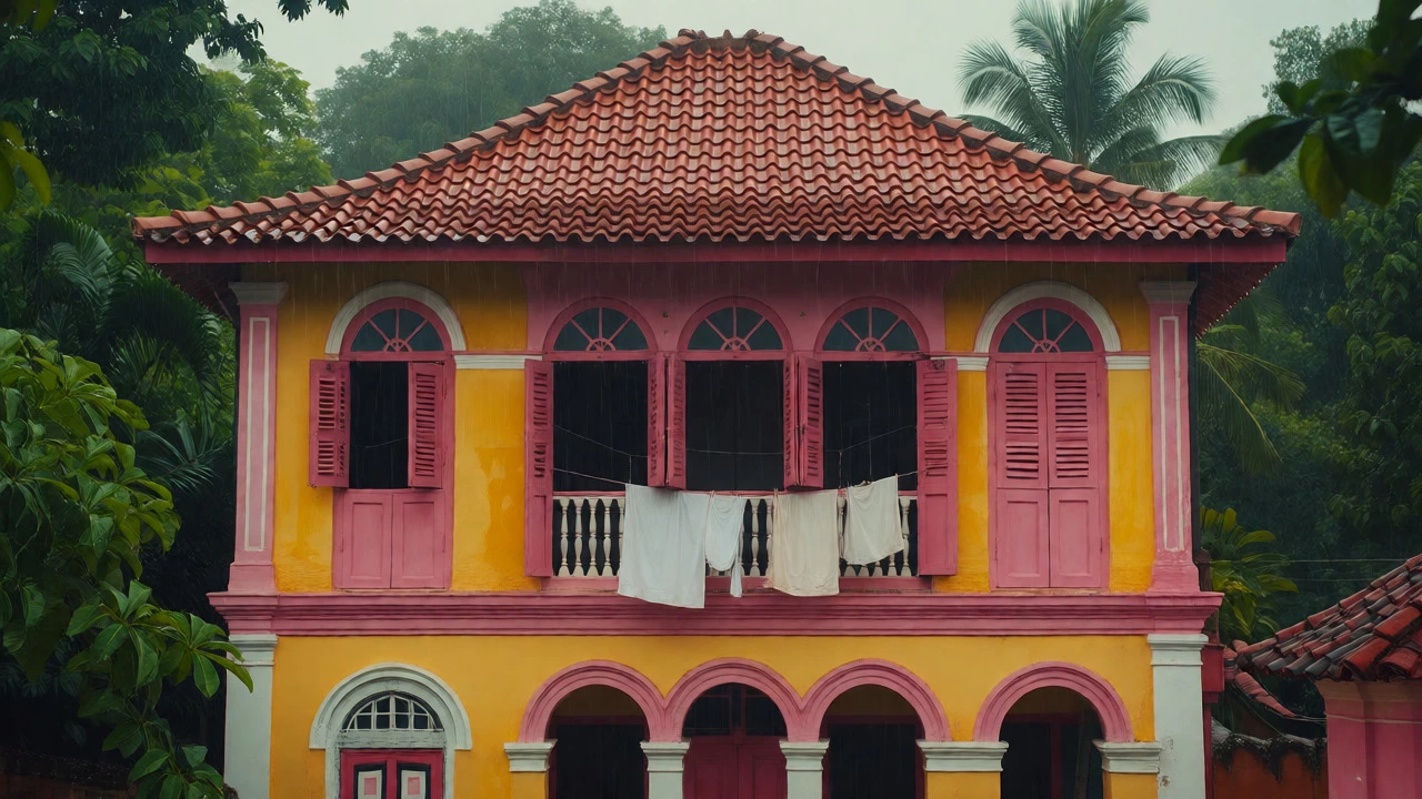 Colorful Indo-Portuguese house in Fontainhas during monsoon